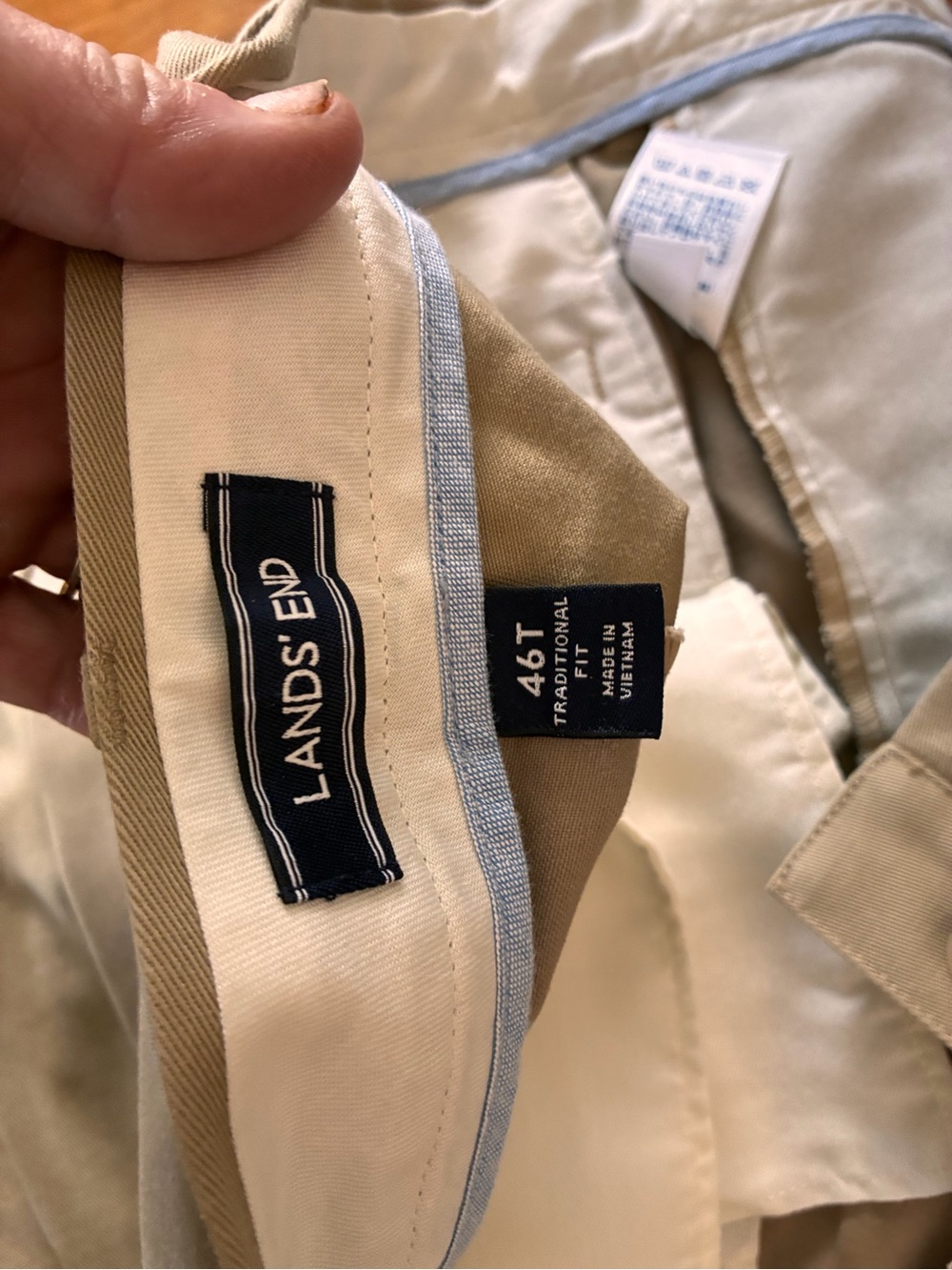 4 pairs of slacks Lands' End Men's Chinos in Tan with Light Blue Trim
